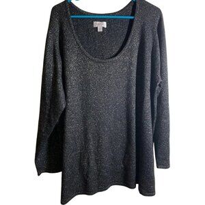 NWOT Avenue - Metallic Black Shimmer Scoop Neck Sweater - Size 26/28